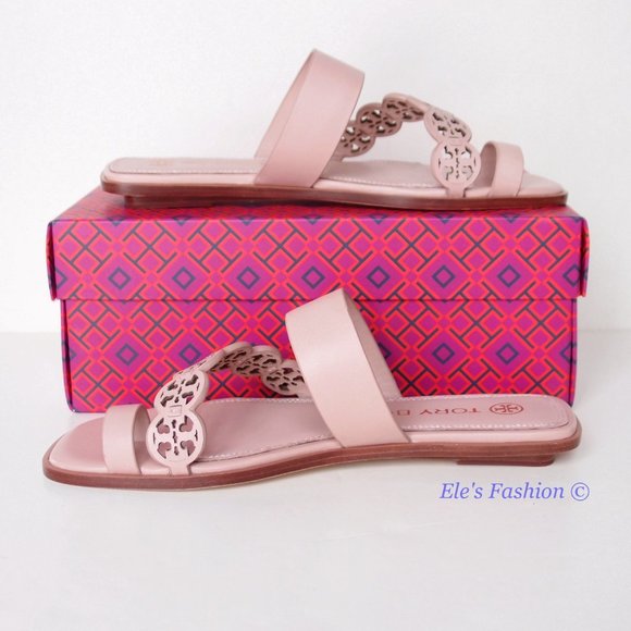 NIB Tory Burch Tiny Miller Toe Ring Leather Sandal Shell Pink US 7 10.5 AUTHENTC - Picture 10 of 16